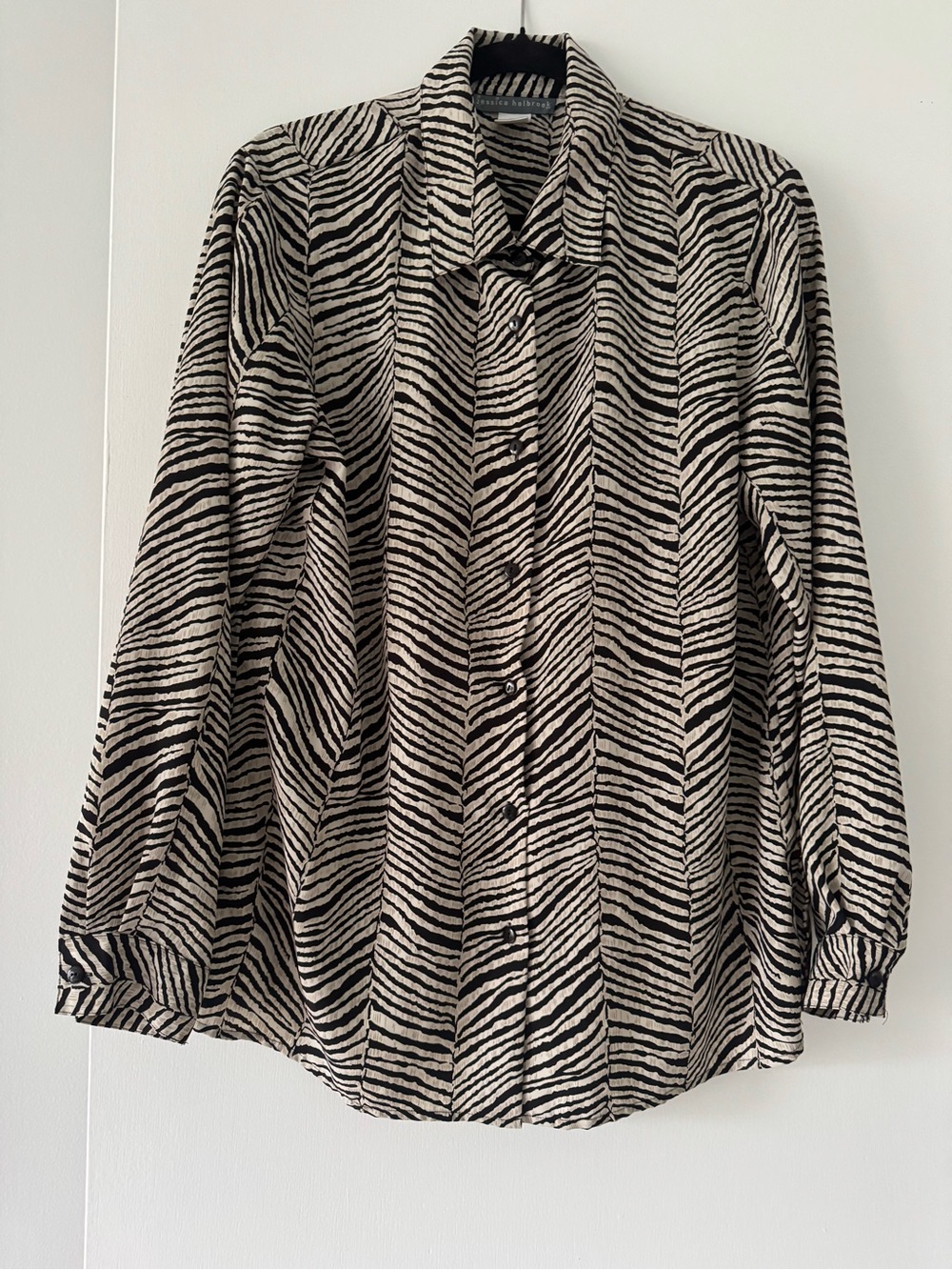 Zebra-Print Button Front Shirt in Black and Cream